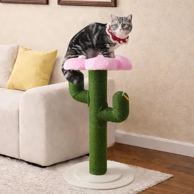 Produktbild von STILVORA Kratzbaum 90 cm in Kaktusform mit verdickten Sisalstämmen und Kippschutz, Katzenkratzsäule, Kratzbaum für Wohnung und kleine Katzen