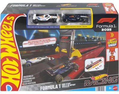 Produktbild von Hot Wheels City Racing Formel-1-Startaufstellung-Trackset mit 2 Die-Cast-F1-Autos im Maßstab 1:64, Rennauto- & Schienen-Set, 3 Jahr(e), Kunststoff, Mehrfarbig