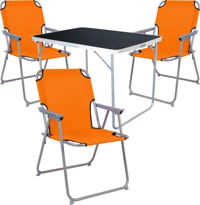 Produktbild von 4-tlg Camping Set Gartenmöbel Campingtisch + 3 Campingstuhl Klappstuhl Orange