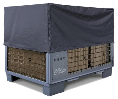 Produktbild von Gitterbox Abdeckung PVC-Tarp 125x85x50cm PVC-Gewebe 350g/m²  Grau Schutzhülle Abdeckplane Staubschutz