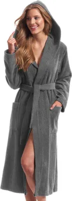 Produktbild von Ibenzoa® Damen-Bademantel aus 100% Baumwolle – weicher Frottee 360 g/m², mit Kapuze, Rückenlänge ca. 115 cm, ideal für Sauna & Wellness