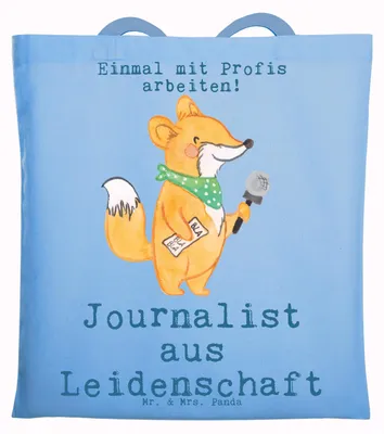 Produktbild von Mr. & Mrs. Panda Schultasche Journalist Leidenschaft - Sky Blue - Geschenk, Tasche, Jutebeutel, Shopping, Ausbildung, Witzig, Studium, Laptoptasche, Tote Bag, Spruch
