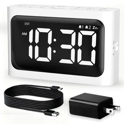 Digitalwecker 4,8" LED, 2 Weckzeiten, Dimmer, Batterie-Backup