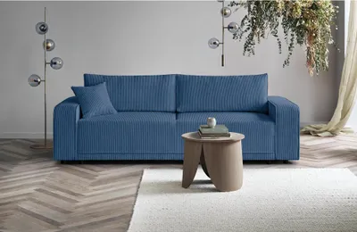 Produktbild von Schlafsofa Primo modernes Sofa aus Cordstoff Couch mit Schlaffunktion Bettkasten, Stoff: poso 05 - blau