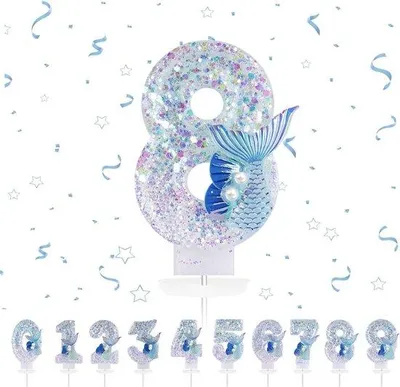 Immagine prodotto di Candela per l'8° compleanno con decorazione a forma di torta a forma di sirena