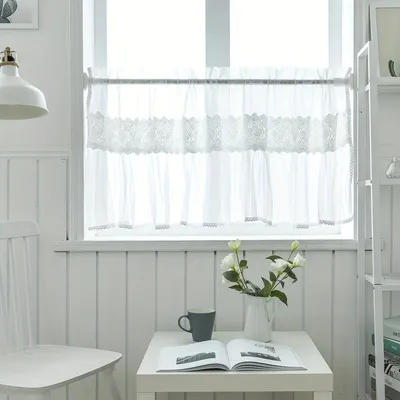 Produktbild von Cafévorhang - Französischer Landhaus-Fenstervorhang - 132 x 45 cm - 1 Vorhang - 100 % Polyester - Lichtdurchlässig - Weiß