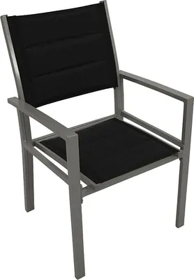 Produktbild von Gartenstuhl Sessel Aluminium silbergrau + Textilgewebe gepolstert schwarz, 2 Stück