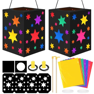 Bastelset Lampion 2er-Pack, 14x14x20 cm, Sterne, LED-Licht