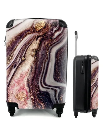 Produktbild von MuchoWow® Koffer Handgepäck Trolley Rollkoffer Kleine Reisekoffer mit 4 Rollen - Marmor - Rosa - Gold - Glitzer - Marmoroptik - Cabin Size < 55x40x23 cm & 55x40x20 cm - Fotokoffer - Kabinenkoffer - Boardgepäck - Reise-Box - Reisekoffer - Reisegepäck - Koffer mit Bild - Trolley für Kinder