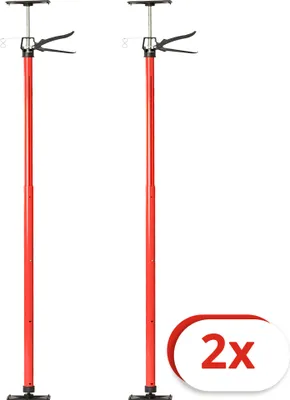 Two red adjustable support poles are shown against a white background.