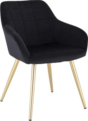 Produktbild von Happyment Stoel Ziva – Esszimmerstuhl – Schwarz Velvet – Goldene Metallbeine – 1 Stück – Zithöhe 47cm – Deluxe