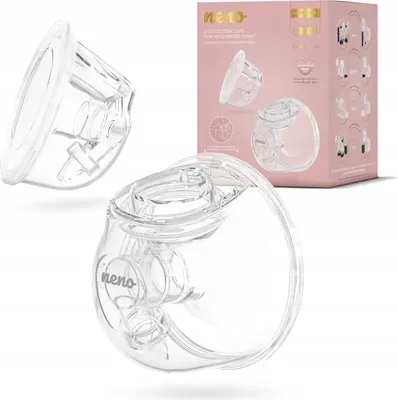 A product shot featuring breast pump collection cups and their packaging.