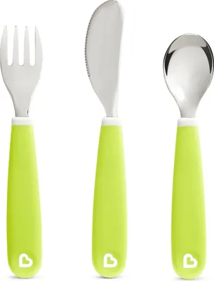 Produktbild von Munchkin Kinderbesteck - Splash Kleinkinderbesteck - Gabel, Messer und Löffel - 3er-Set - Kinderbesteck - Farbe Grün - ab 18 Monaten