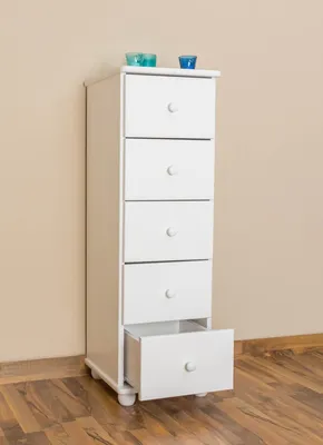 Produktbild von Kommode Kiefer massiv Vollholz weiß lackiert Junco 142 – Abmessung 123 x 40 x 42 cm
