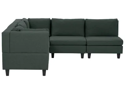 Produktbild von BELIANI 5-Sitzer Ecksofa Rechtsseitig Dunkelgrün Stoffbezug mit Kissen Schwarze Beine Modular Modern Modulsofa Wohnlandschaft Wohnzimmer Wohnecke