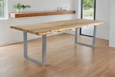 Produktbild von Esstisch Baumkante Akazie massiv 50mm Eichefarben 300 x 100 cm U-Gestell silber CALI