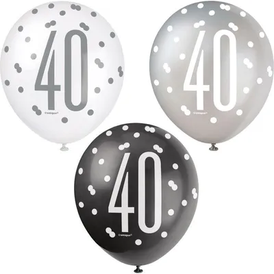 Produktbild von 6 Luftballons schwarz & silber Zahl 40