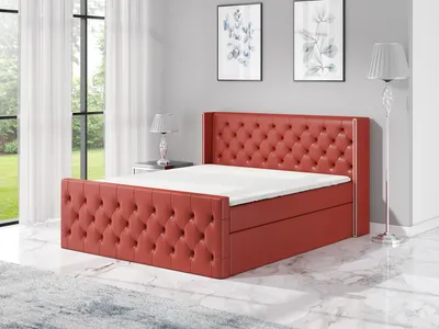 Produktbild von Boxspringbett GRO 180x200 mit 2 Bettkästen, Bonell-Matratze und Topper. Farbe: Rot