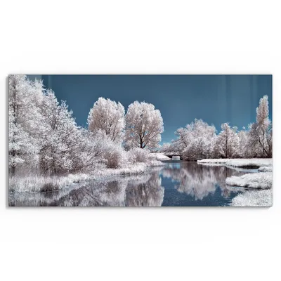 Produktbild von DEQORI Glasbild Echtglas 60x30 cm 'Stille Wasser' Wandbild Bild modern Deko