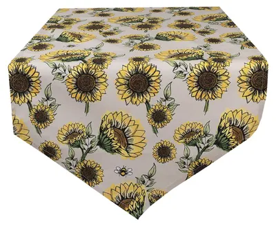 Produktbild von Clayre & Eef Tischläufer 50x160 cm Beige Gelb Baumwolle Sonnenblumen