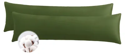 Productafbeelding van Kussensloop voor zijslapers, 40 x 145 cm, katoen, set van 2, olijgroen – zachte kussensloop van 40 x 145 cm met rits, kussensloop 40 x 145 cm
