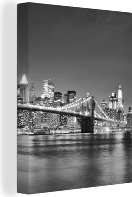 Produktbild von MuchoWow® - Leinwandbilder - New York - Brücke - Brooklyn - Schwarz und weiß - Architektur, Wandbild, Wanddeko Bilder Wohnzimmer, 60x80cm