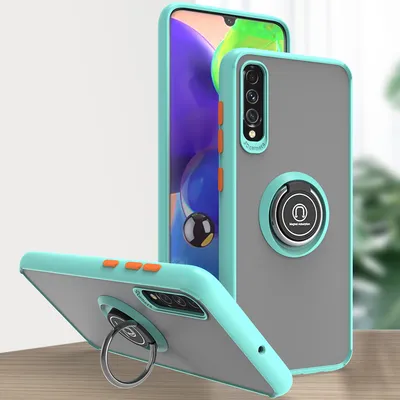 Produktbild von Samsung A70S Hülle, Ring Halter Ständer Matte Transluzent TPU Rahmen Stoßfest Schutzhülle für Samsung Galaxy A70 / A70S Hellblau