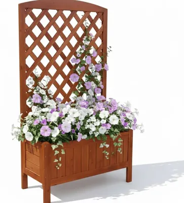 Produktbild von Mucola Rankgitter mit Pflanzkasten Spalier Blumenkasten Holz Rankkasten Rosenbogen Rankgestell Pflanzgitter Blumenkübel - Braun