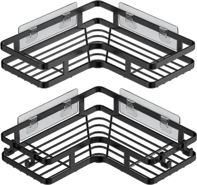 Produktbild von OKWISH 2er-set Duschregal Duschablage Ohne Bohren Ecke, Badezimmer Regal Badregal Duschkorb Bad Eckregal Schwarz