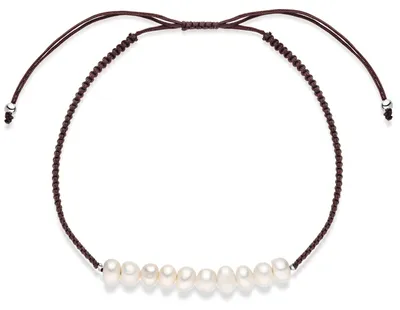 Image de MATERIA by Matthias Wagner Bracelet à nœud coulissant avec perles, réglable, marron SA-44-Marron
