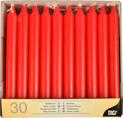 Produktbild von 30 Papstar Tafelkerzen Ø 2,1 cm, 19,6 cm rot 13700
