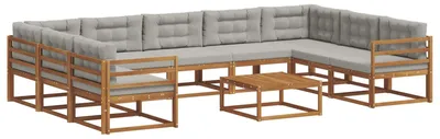 Produktbild von vidaXL Outdoor-Sofagarnitur mit Kissen 10 pcs Natürlich und Hellgrau