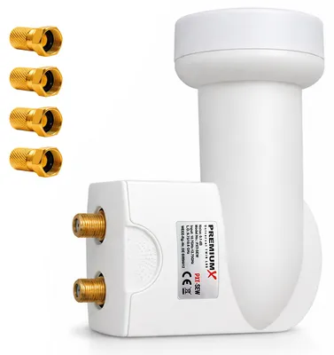 Produktbild von PremiumX Twin LNB weiß SAT für 2 Teilnehmer DVB-S2 HD 4K inkl. 4x F-Stecker