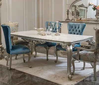 Produktbild von Casa Padrino Luxus Barock Esstisch Weiß / Silber - Massivholz Küchentisch im Barockstil - Barock Esszimmer Möbel