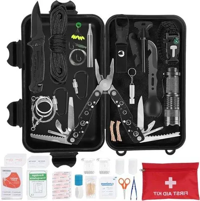 Produktbild von Überlebensset – Notfallausrüstung – Outdoor-Abenteuer – 80 Teile – Kompakte Größe – Schwarz