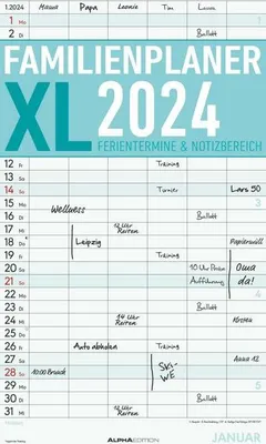 Produktbild von Familienplaner XL 2024 mit 6 Spalten - Familien-Timer 26x45 cm - Offset-Papier - mit Ferienterminen - Wand-Planer - Familienkalender - Alpha Edition