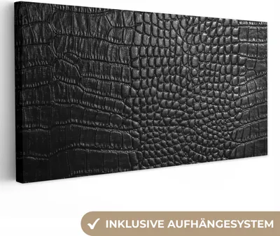 Produktbild von MuchoWow® - Leinwandbilder - Leder - Textur - Schwarz - Grau, Wandbild, Wanddeko Bilder Wohnzimmer, 80x40cm