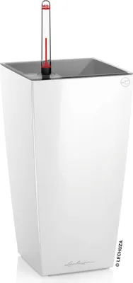 Produktbild von LECHUZA-Pflanzgefäß MAXI-CUBI Premium Weiß Hochglanz | Tischgefäß mit Bewässerung und Pflanzeinsatz | Hochglanz-Oberfläche | 14 x 14 x 26 cm | 18050
