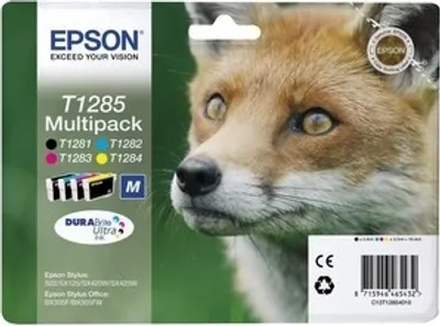 Produktbild von Epson Fox T1285 Fuchs DURABrite Ultra Multipack 4 Farben Tinte, Schwarz, Cyan, Magenta, Gelb, 5,9 ml, 3,5 ml, 1 Stück(e), Multipack