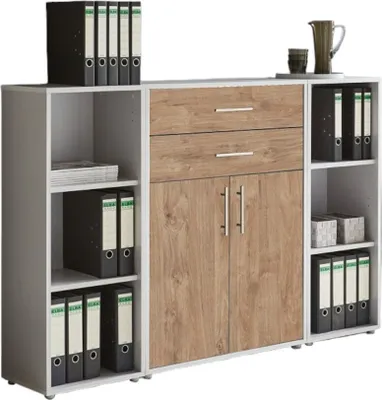 Produktbild von Aktenschrank TABOR 13 in lichtgrau / Gold Harbor Oak, Schrankwand, Büroschrank, abschließbar, Metallgriffe