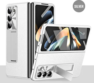Produktbild von Hülle für Samsung Galaxy Z Fold 6 Litschi Hart PC Stander Schutzhülle mit Displayschutz / Linsenschutz Silber