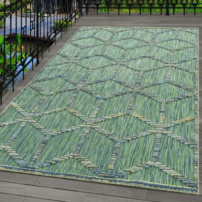 Produktbild von Indoor & Outdoor Teppich Wetterfest Skandinavisch Design Küchen Balkon Terrasse, Farbe:Grün, Grösse:80x250 cm