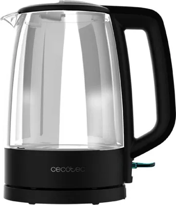 A studio shot of a glass electric kettle.