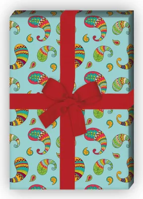 Produktbild von Paisley Geschenkpapier Set mit bunten Mustern, hellblau - G8522, 32 x 48cm