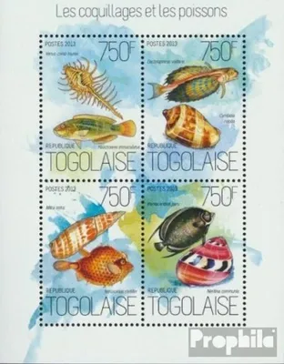 Produktbild von Briefmarken Togo 2013 Mi 5401-5404 Kleinbogen (kompl. Ausgabe) postfrisch Muscheln und Fisch