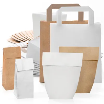 Produktbild von Papiertüten Set - 120 gemischte Kraftpapier Tüten in braun & weiß