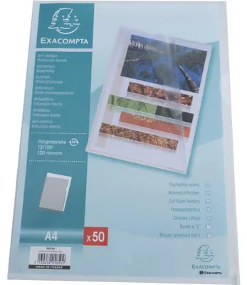Image de Exacompta 10x Sachet 50 pochettes coin PP grainé 12/100e A4 Cristal 5850E