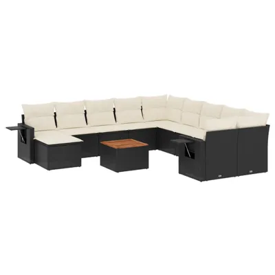 Produktbild von vidaXL 12-tlg. Garten-Sofagarnitur mit Kissen Schwarz Poly Rattan