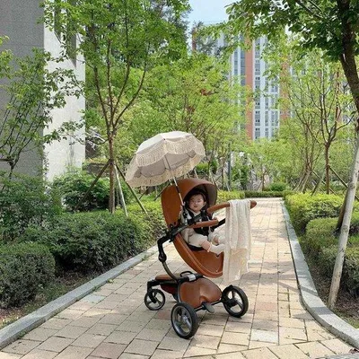 Produktbild von Kinderwagen-Parasol mit UV-Schutz, Strandfächer und Bänder für Kinderwagen und Kinderwagenständer