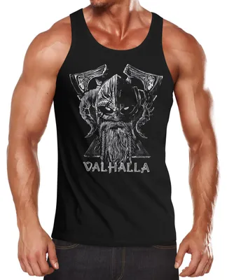 Produktbild von Herren Tank-Top Bedruckt Valhalla Wikinger Odin Wotan Axt Print Muskelshirt Muscle Shirt Neverless® schwarz 3XL